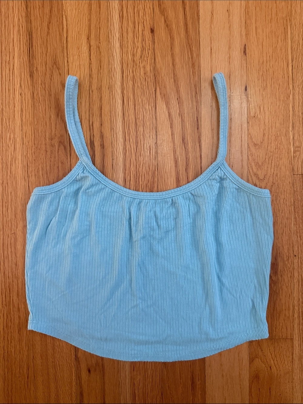 Nordstrom Light Blue Ribbed Spaghetti Strap Crop Camisole